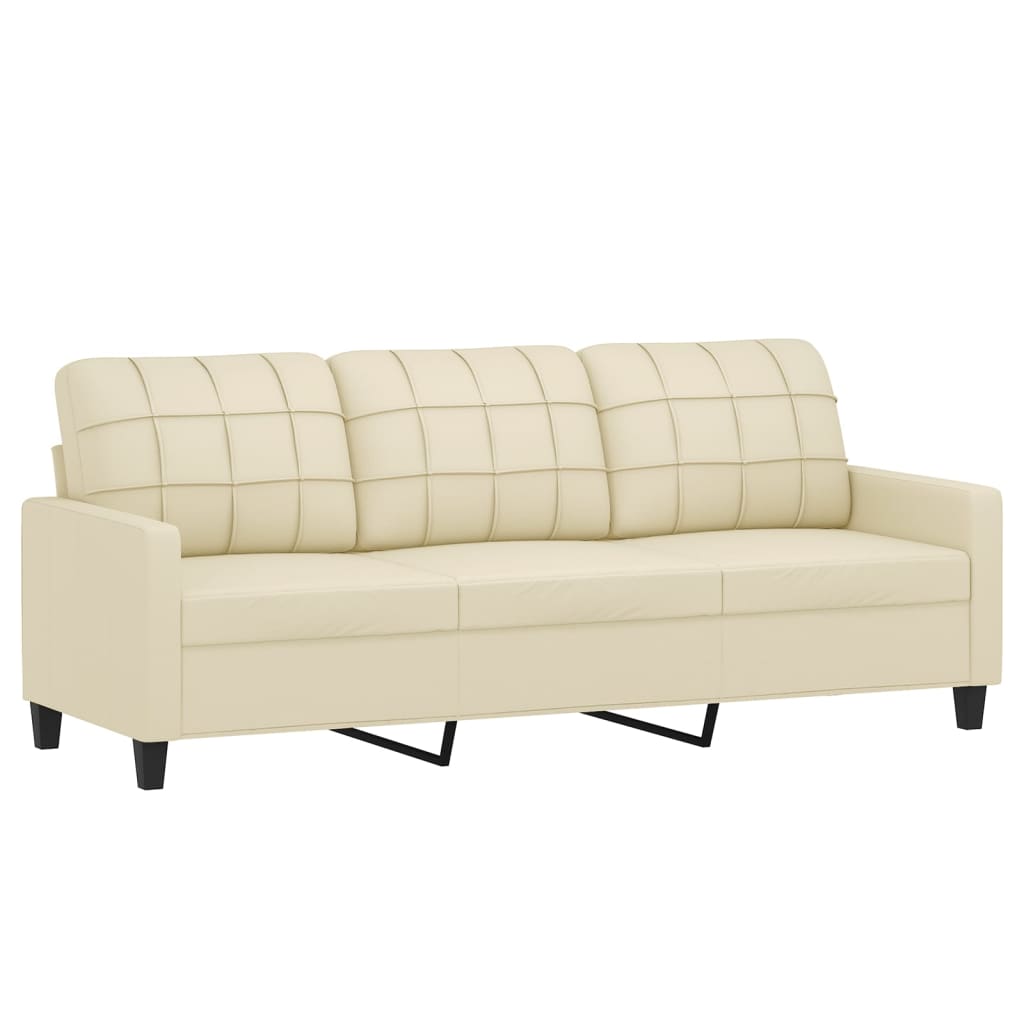 Sofá 3 lugares c/ apoio pés 180 cm couro artificial cor creme
