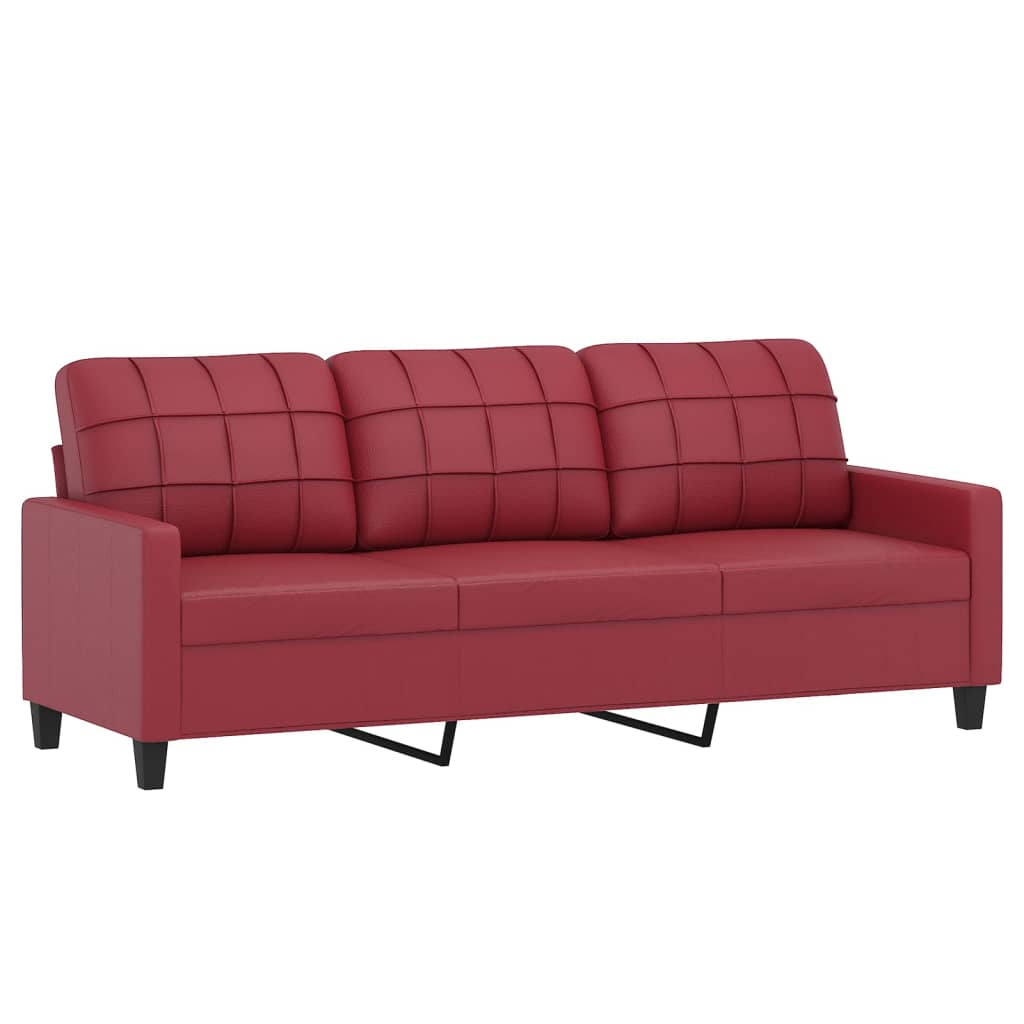 Sofá 3 lugares c/ apoio pés 180 cm couro artif. vermelho tinto