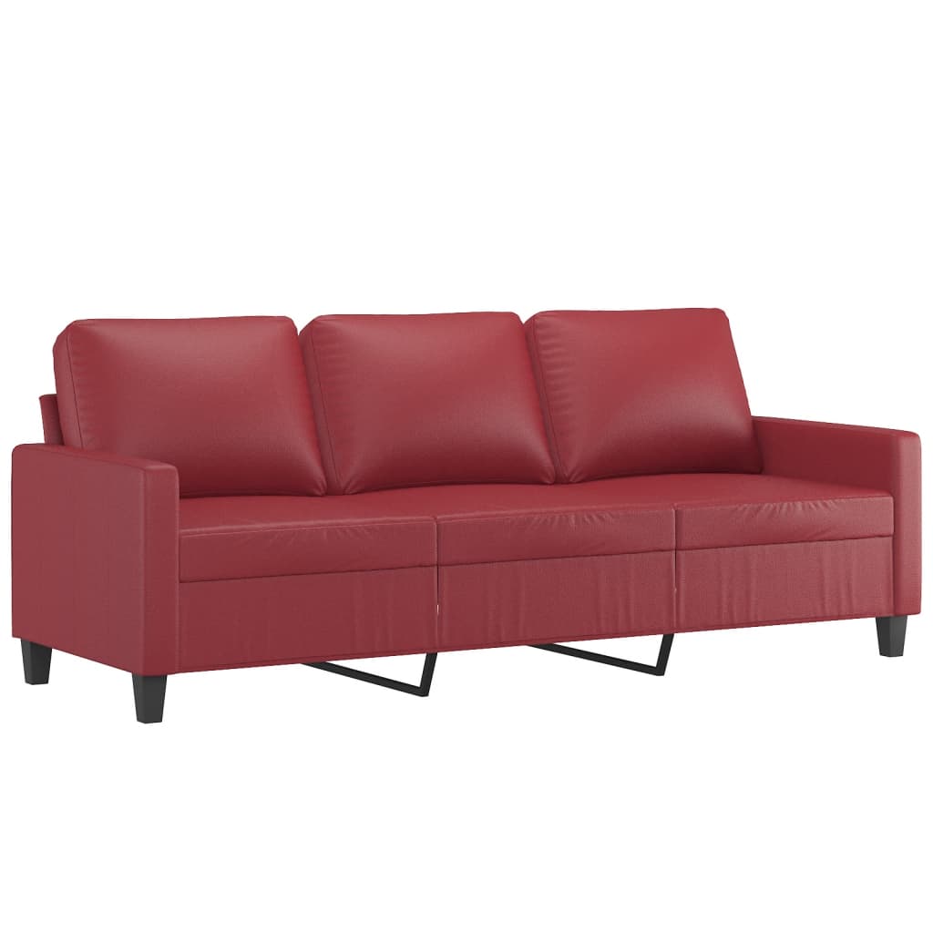 Sofá 3 lugares c/ apoio pés 180 cm couro artif. vermelho tinto