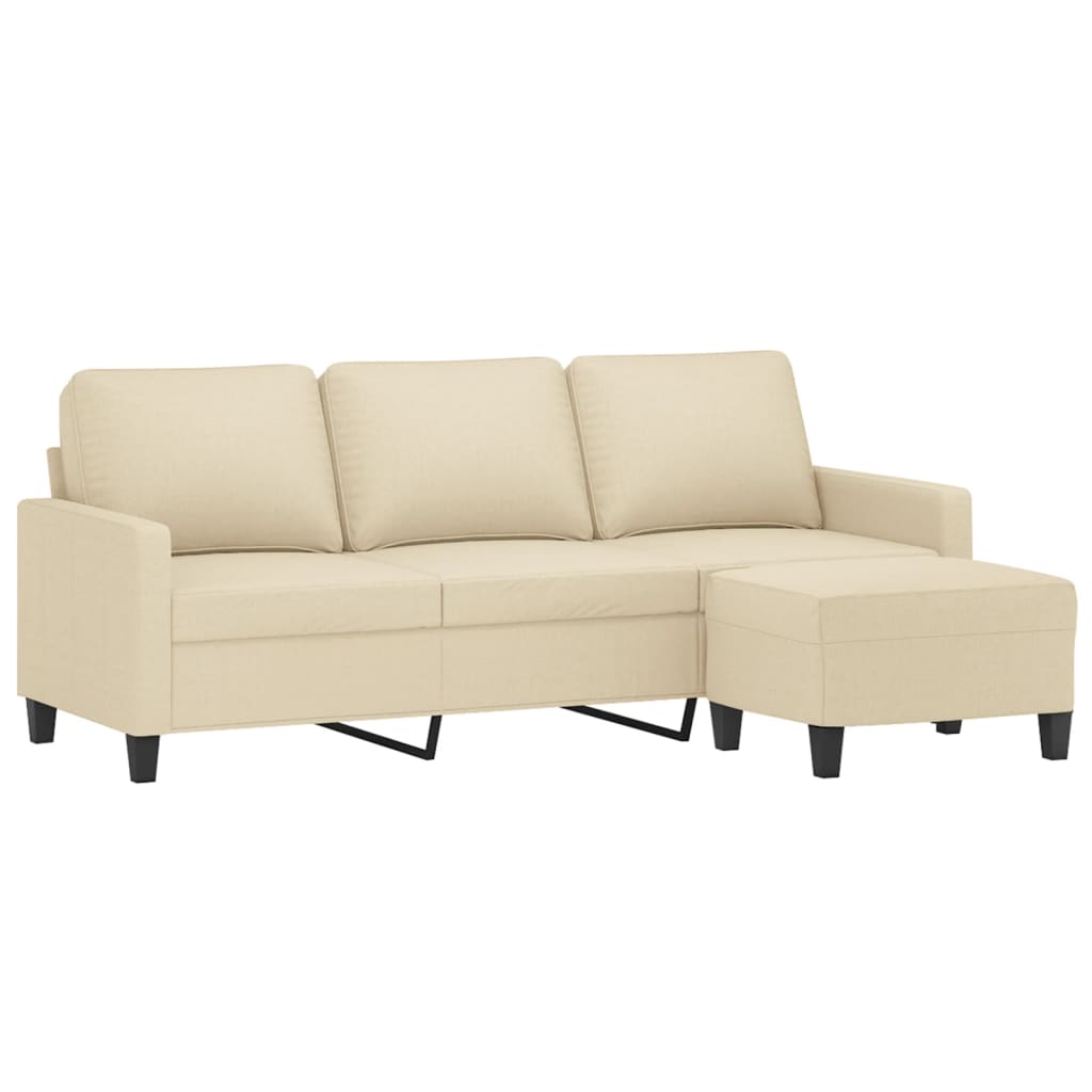 Sofá de 3 lugares com apoio de pés 180 cm tecido cor creme