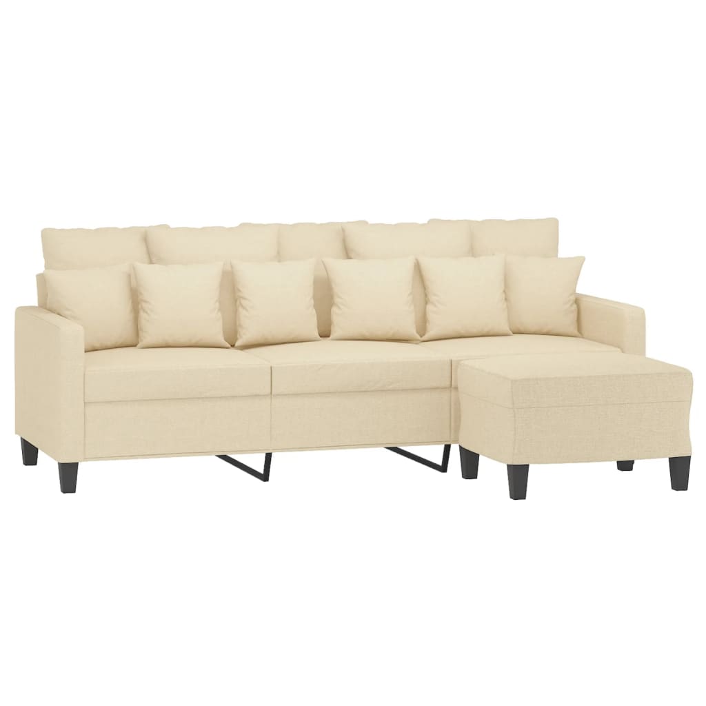 Sofá de 3 lugares com apoio de pés 180 cm tecido cor creme