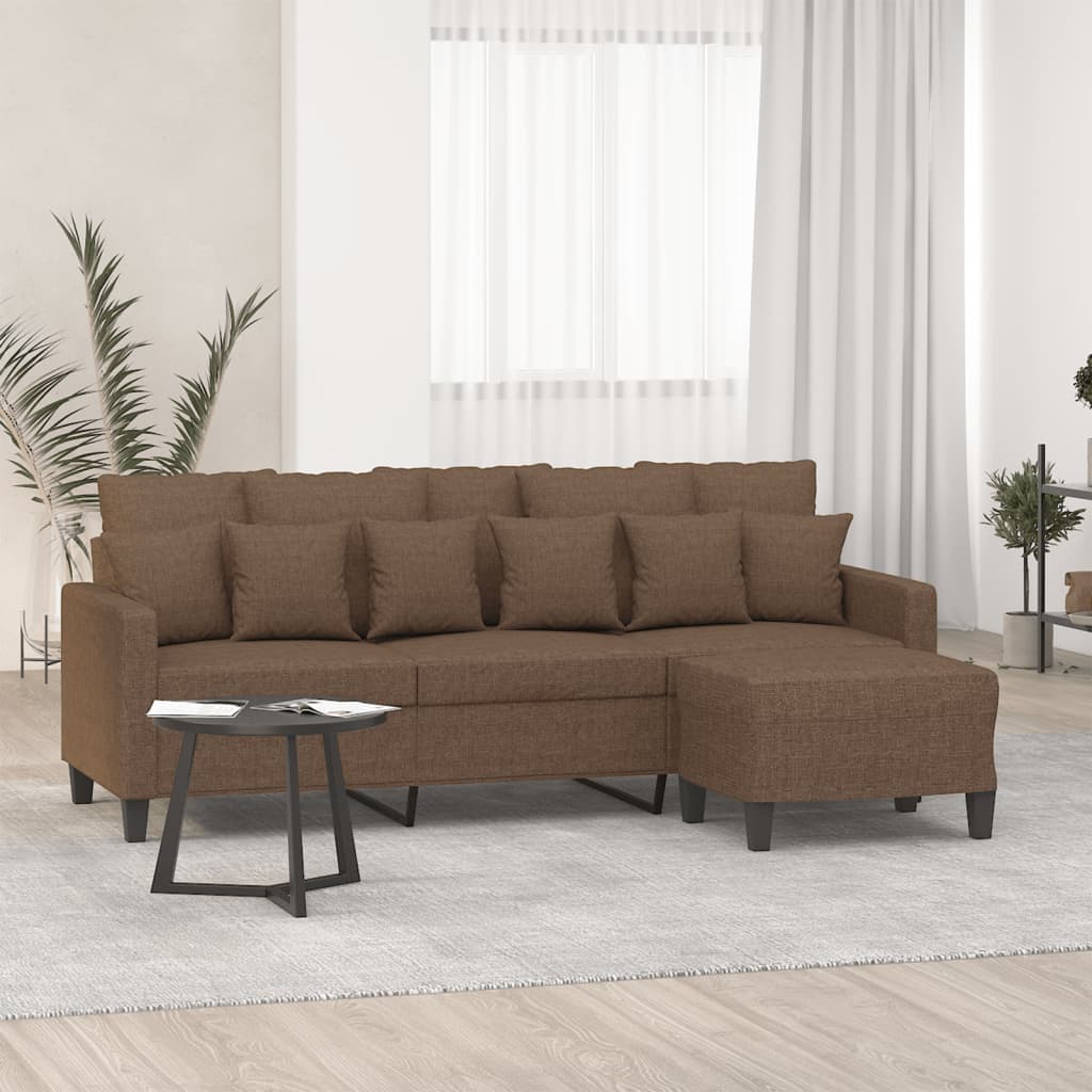 Sofá de 3 lugares com apoio de pés 180 cm tecido castanho