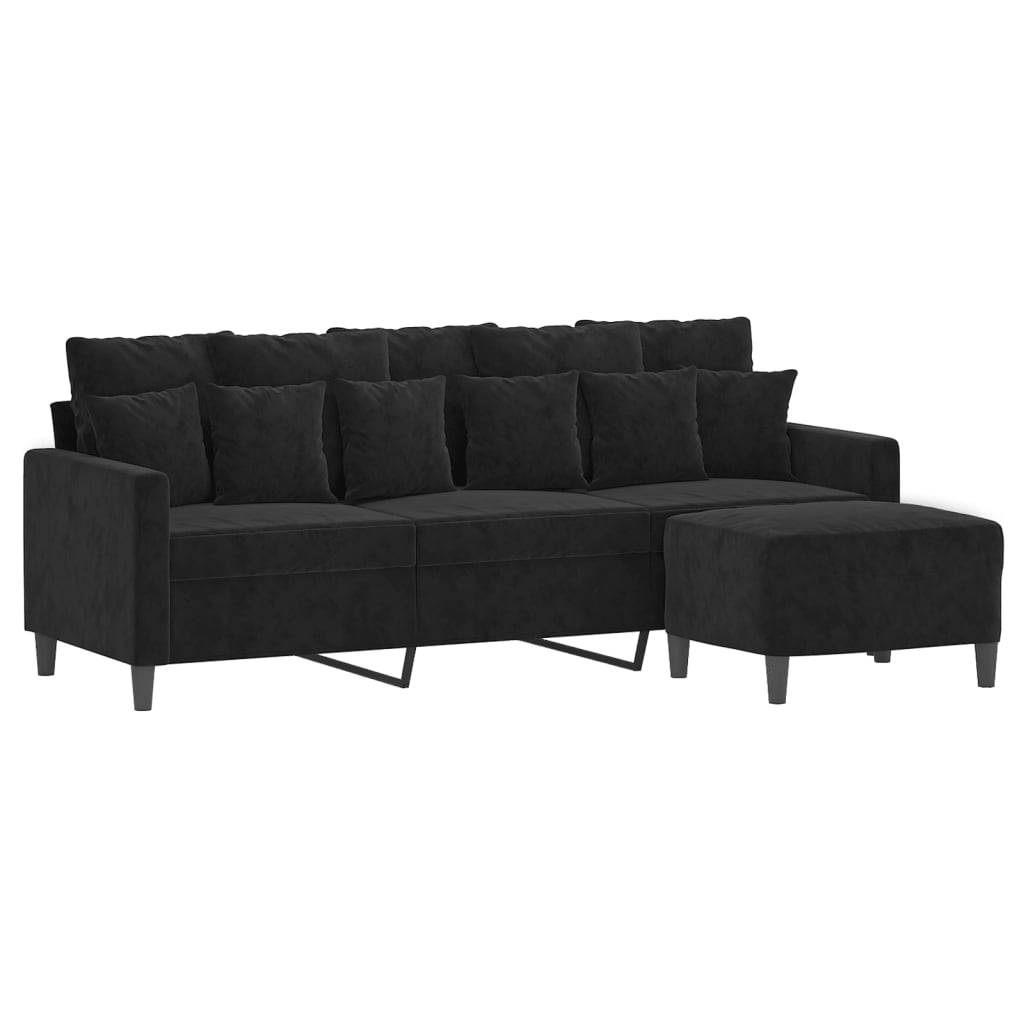 Sofá de 3 lugares com apoio de pés 180 cm veludo preto