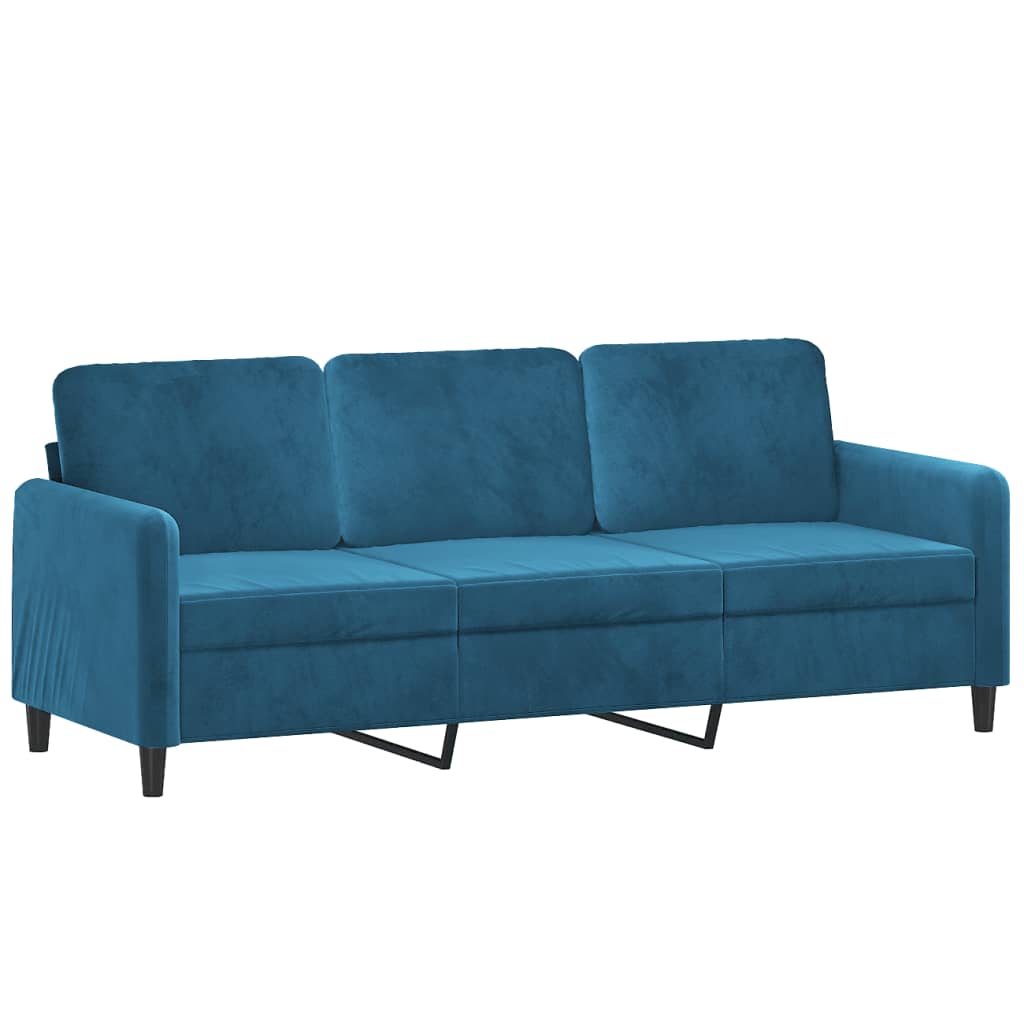 Sofá de 3 lugares com apoio de pés 180 cm veludo azul