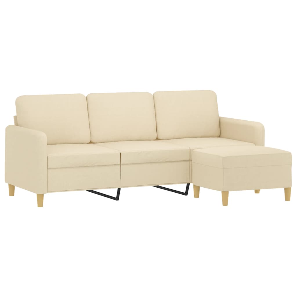 Sofá de 3 lugares com apoio de pés 180 cm tecido cor creme