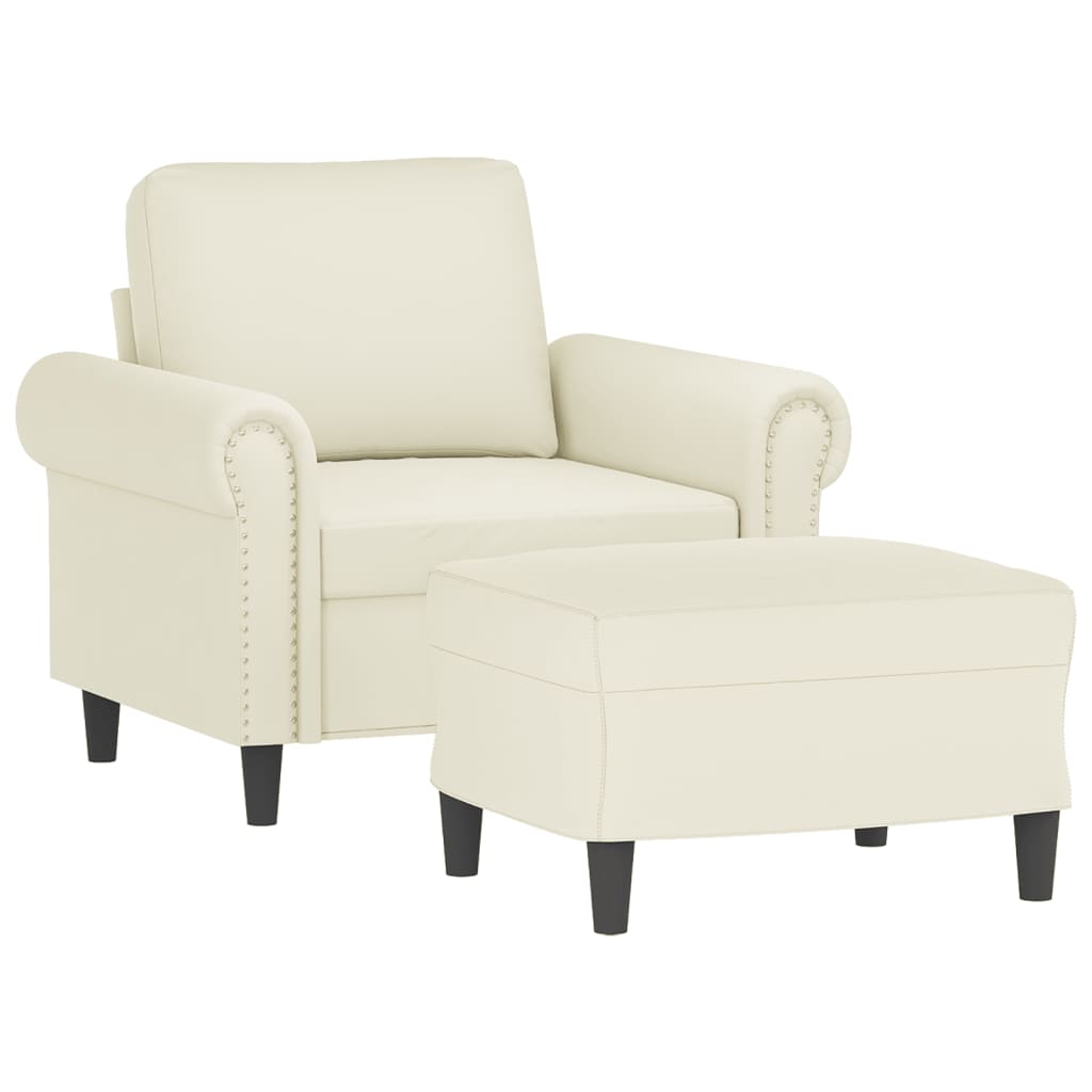 Poltrona com apoio de pés 60 cm veludo cor creme