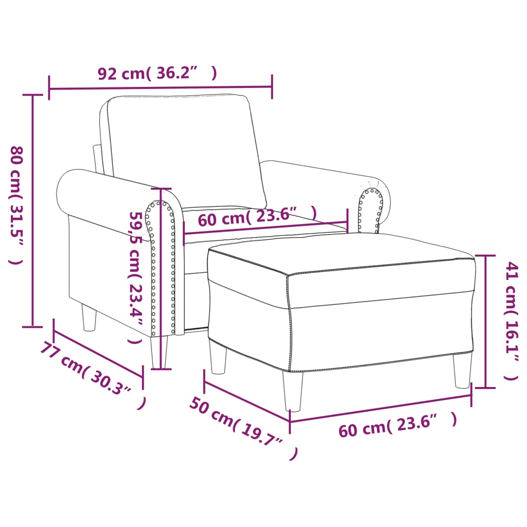 Poltrona com apoio de pés 60 cm veludo cor creme