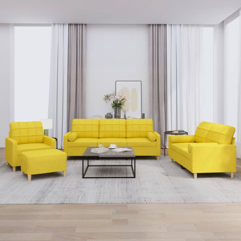 4 pcs conjunto de sofás com almofadas tecido amarelo-claro