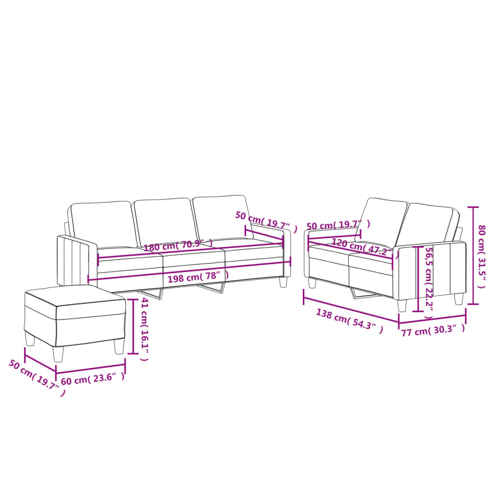 3 pcs conjunto sofás c/ almofadões couro artif. vermelho tinto
