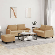 3 pcs conjunto de sofás com almofadões veludo castanho