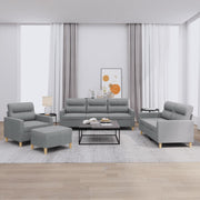 4 pcs conjunto de sofás com almofadões tecido cinzento-claro