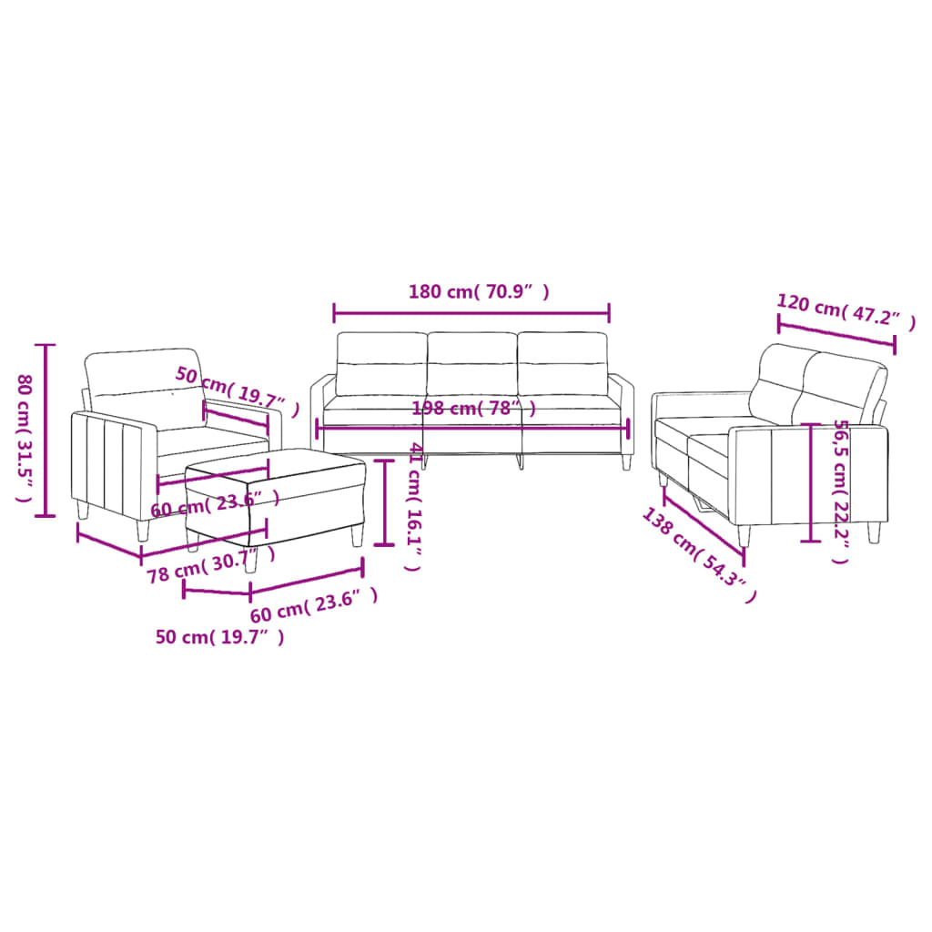 4 pcs conjunto de sofás com almofadões tecido cor creme