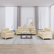 3 pcs conjunto de sofás com almofadas tecido cor creme