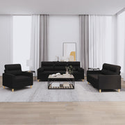 3 pcs conjunto de sofás com almofadas tecido preto