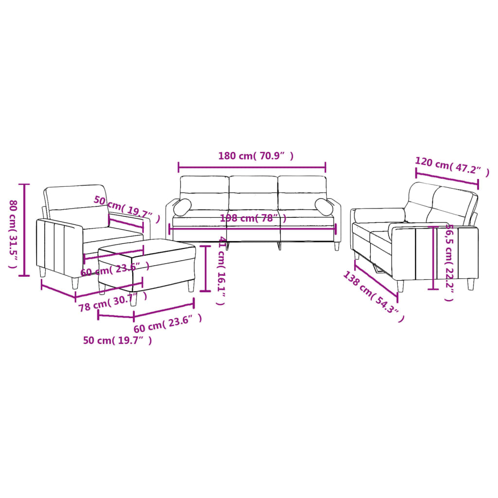 4 pcs conjunto de sofás com almofadas tecido cinza-acastanhado