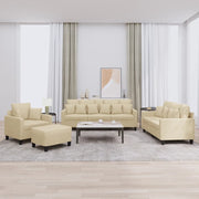 4 pcs conjunto de sofás com almofadas tecido cor creme