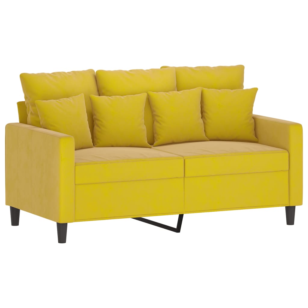 2 pcs conjunto de sofás com almofadões veludo amarelo