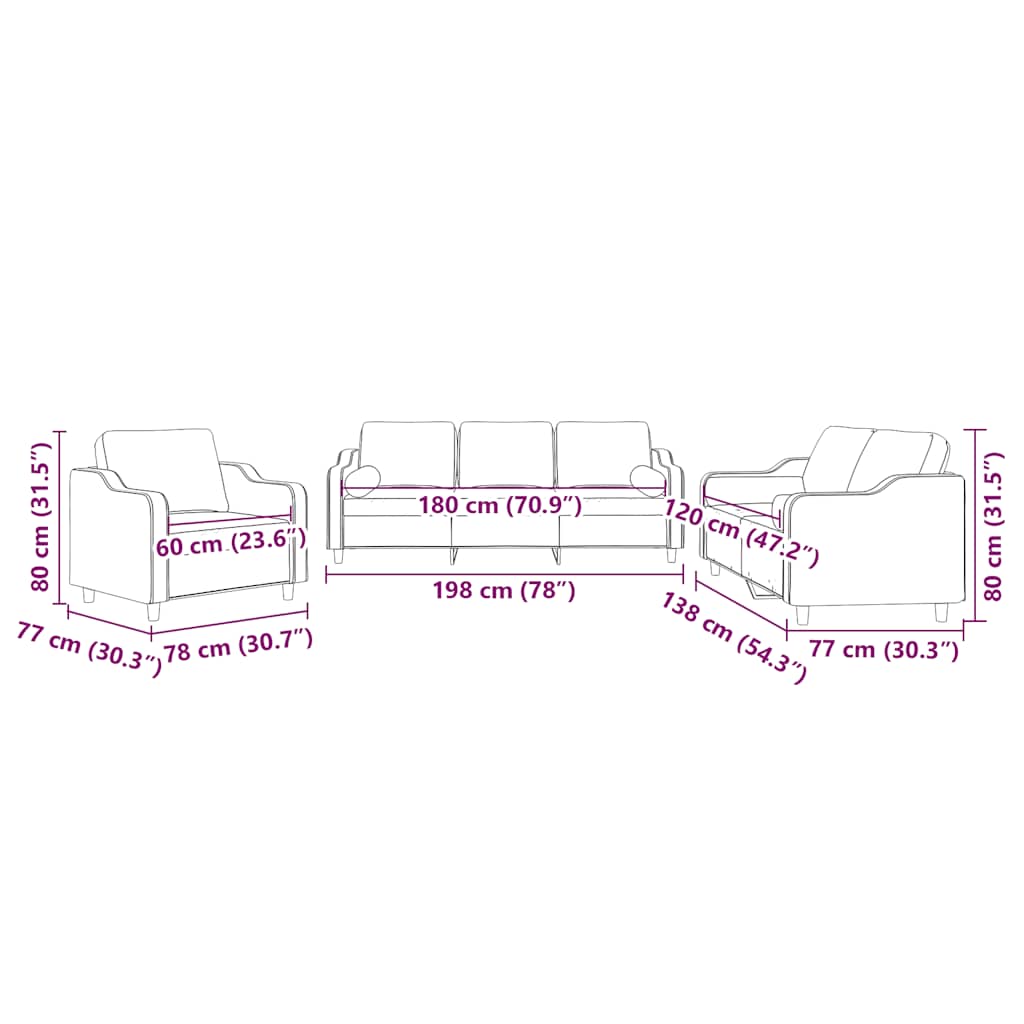 3 pcs conjunto de sofás com almofadas tecido amarelo-claro