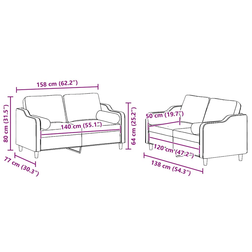 2 pcs conjunto de sofás com almofadas tecido amarelo-claro