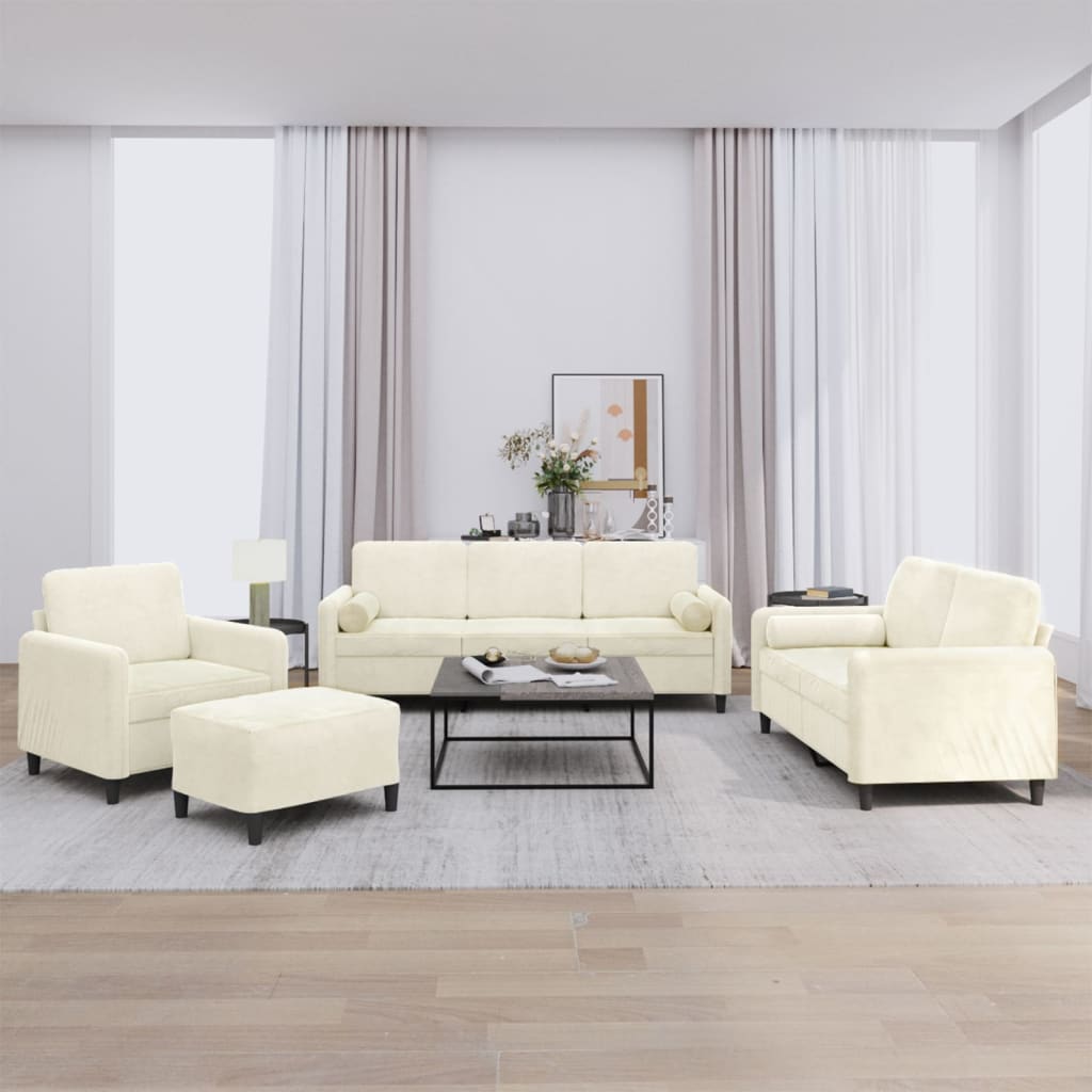 4 pcs conjunto de sofás com almofadas veludo cor creme