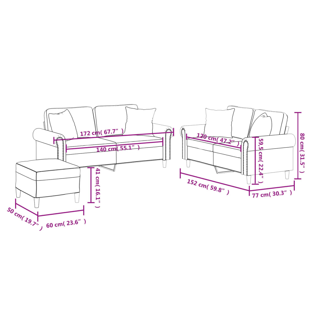 3 pcs conjunto de sofás com almofadas couro artificial creme