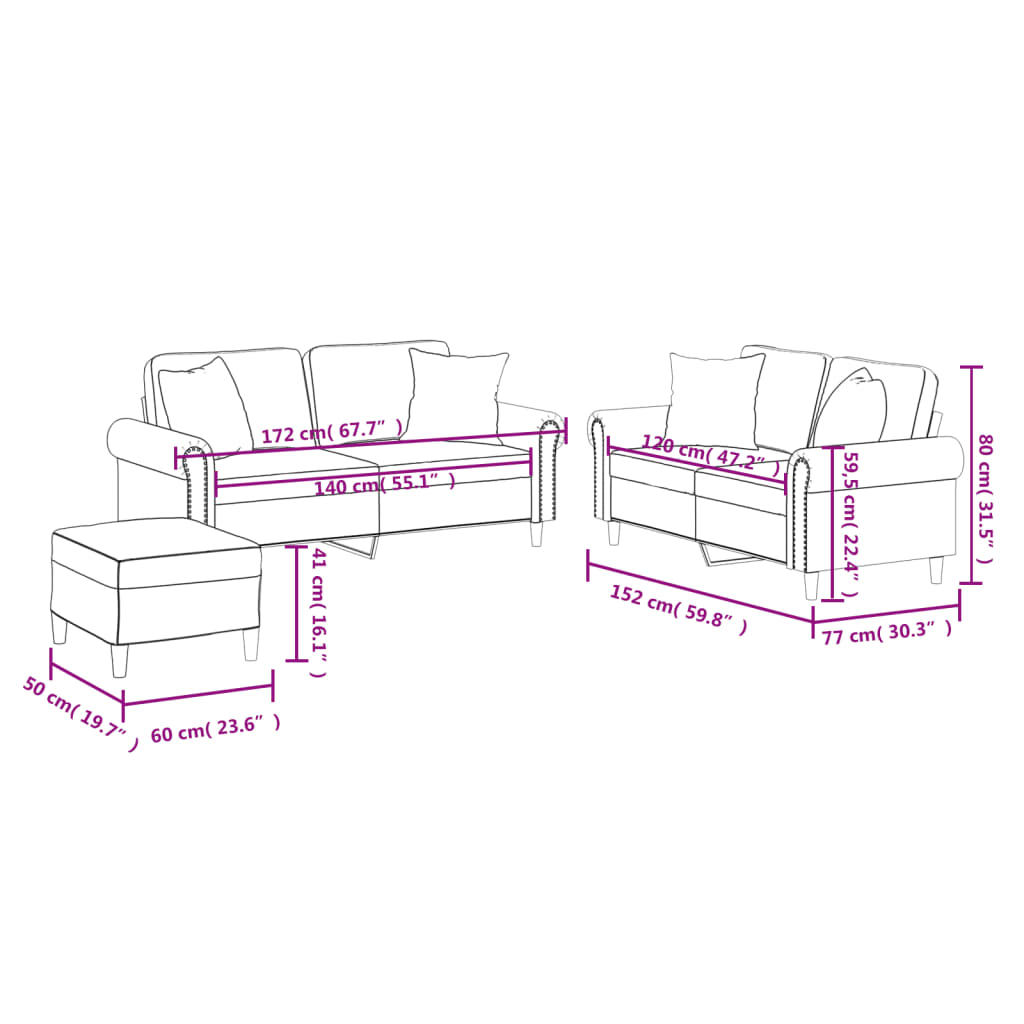 3 pcs conjunto de sofás com almofadas couro artificial cinzento