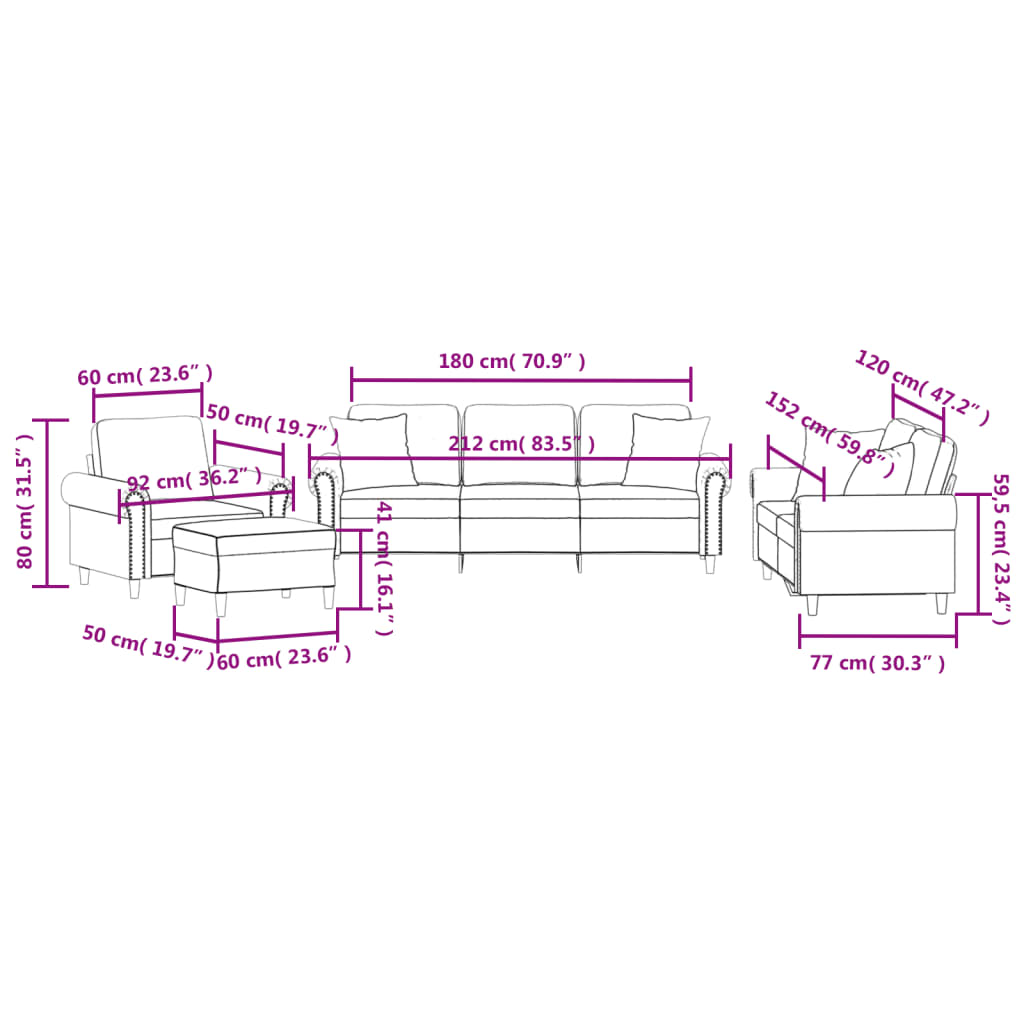 4 pcs conjunto de sofás com almofadas veludo cinzento-claro