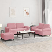 3 pcs conjunto de sofás com almofadões veludo rosa