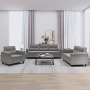 3 pcs conj. sofás c/ almofadões tecido microfibra cinza-escuro