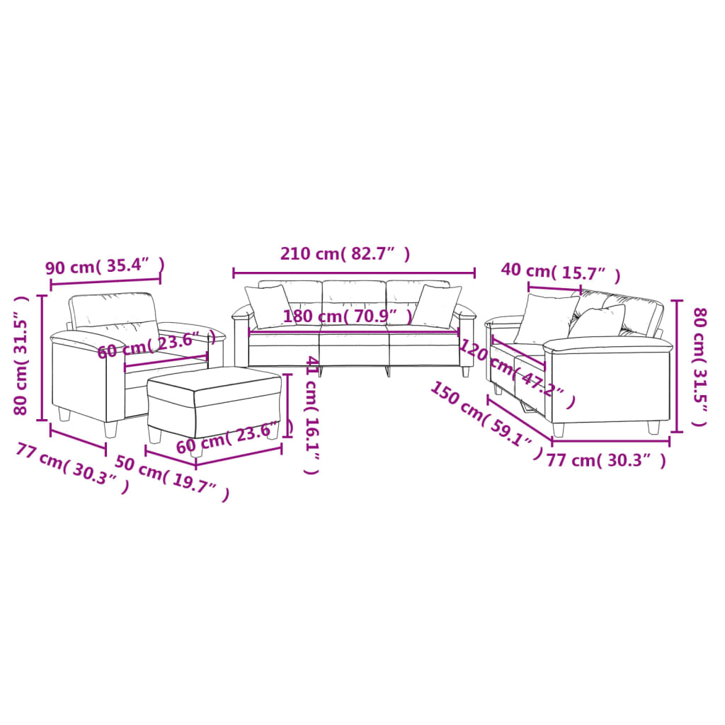 4 pcs conjunto sofás c/ almofadas tecido de microfibra bege