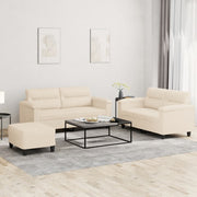 3 pcs conj. sofás c/ almofadões tecido de microfibra bege