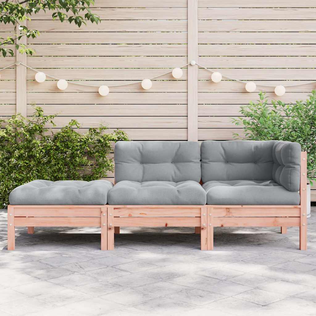Sofá de 3 lugares para jardim c/ almofadões e apoio de pés