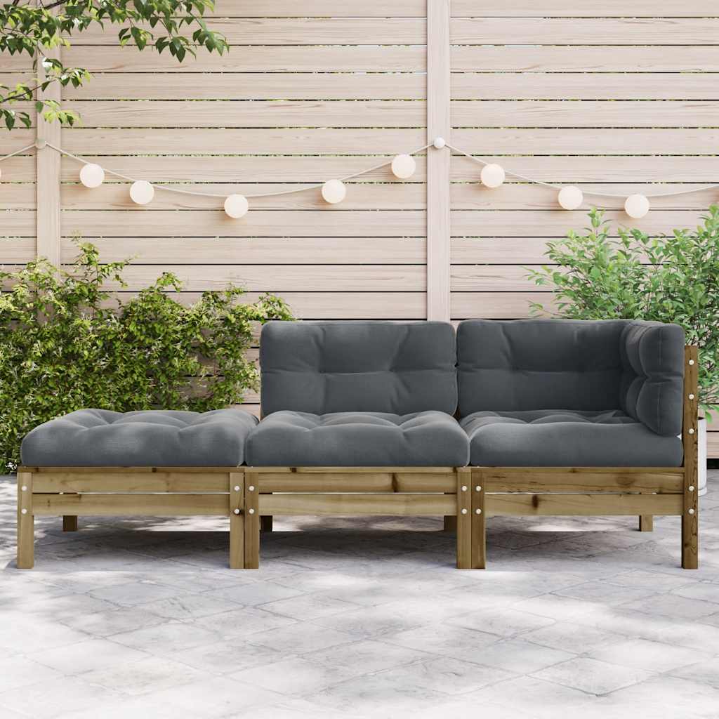 Sofá de 3 lugares para jardim c/ almofadões e apoio de pés