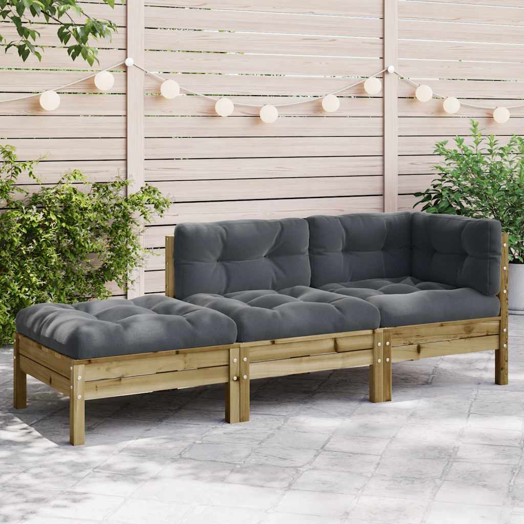 Sofá de 3 lugares para jardim c/ almofadões e apoio de pés