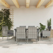 7 pcs conjunto de jantar para jardim vime PE e aço cinza/preto