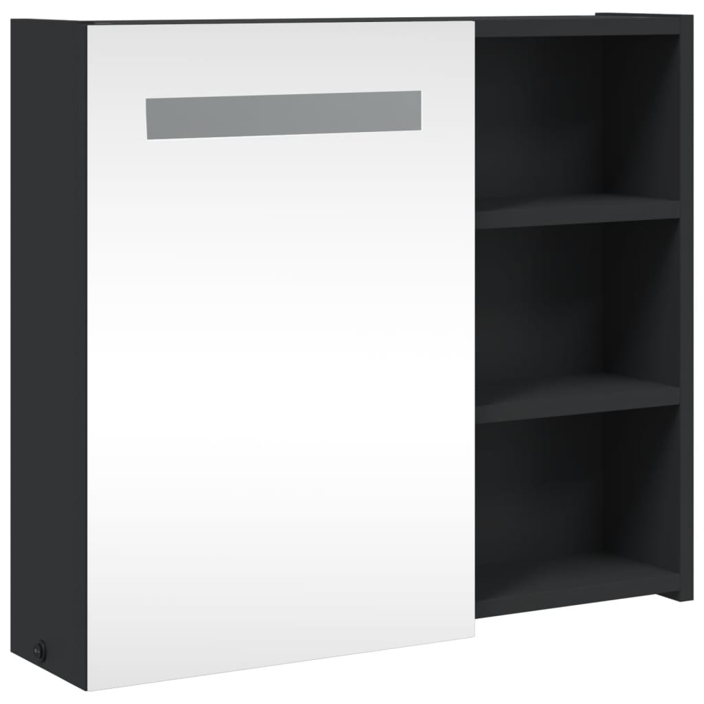 Armário espelhado p/ casa de banho c/ LEDs 60x13x52 cm preto