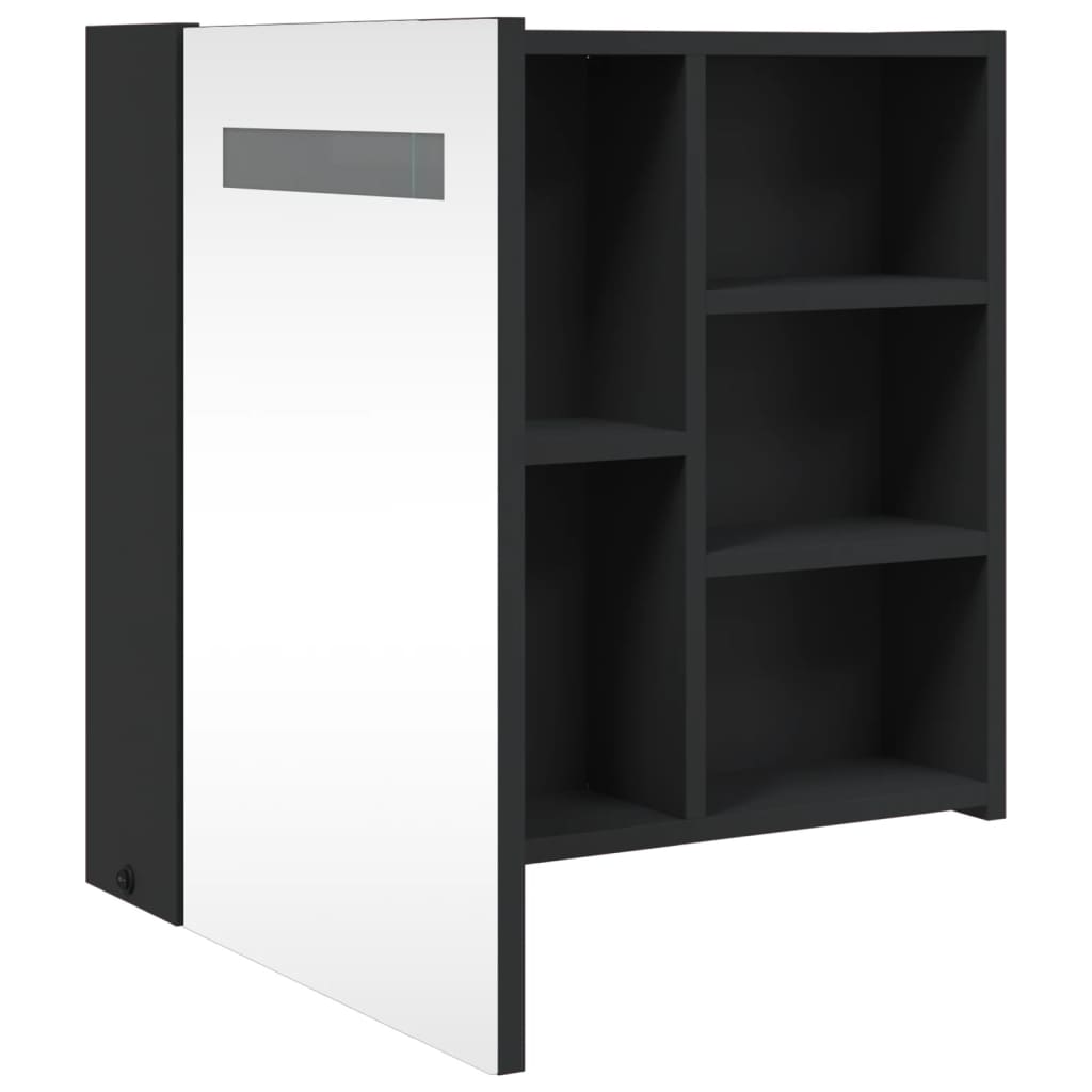 Armário espelhado p/ casa de banho c/ LEDs 60x13x52 cm preto
