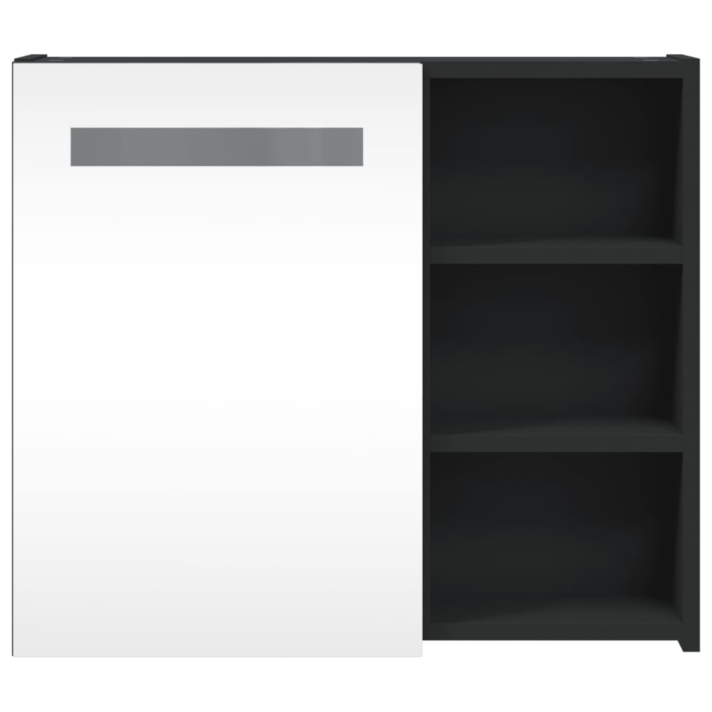 Armário espelhado p/ casa de banho c/ LEDs 60x13x52 cm preto