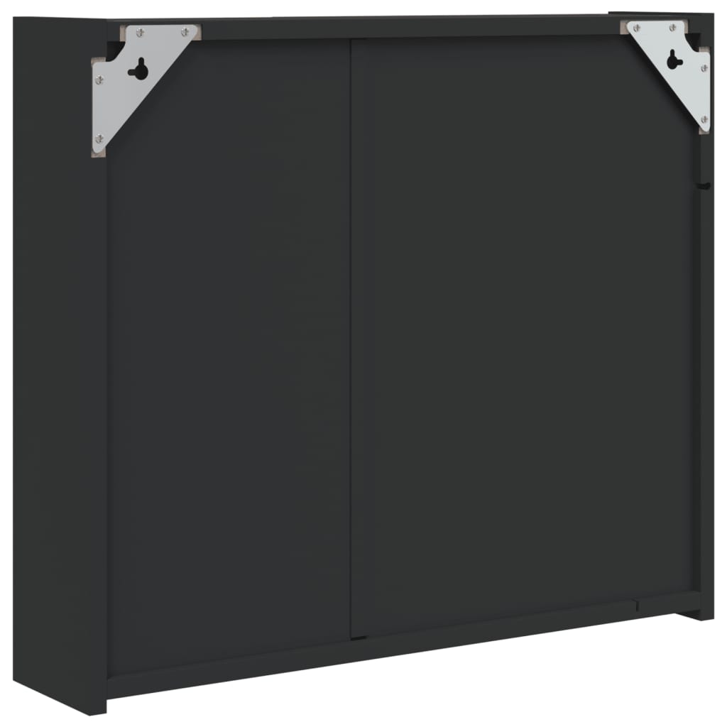 Armário espelhado p/ casa de banho c/ LEDs 60x13x52 cm preto