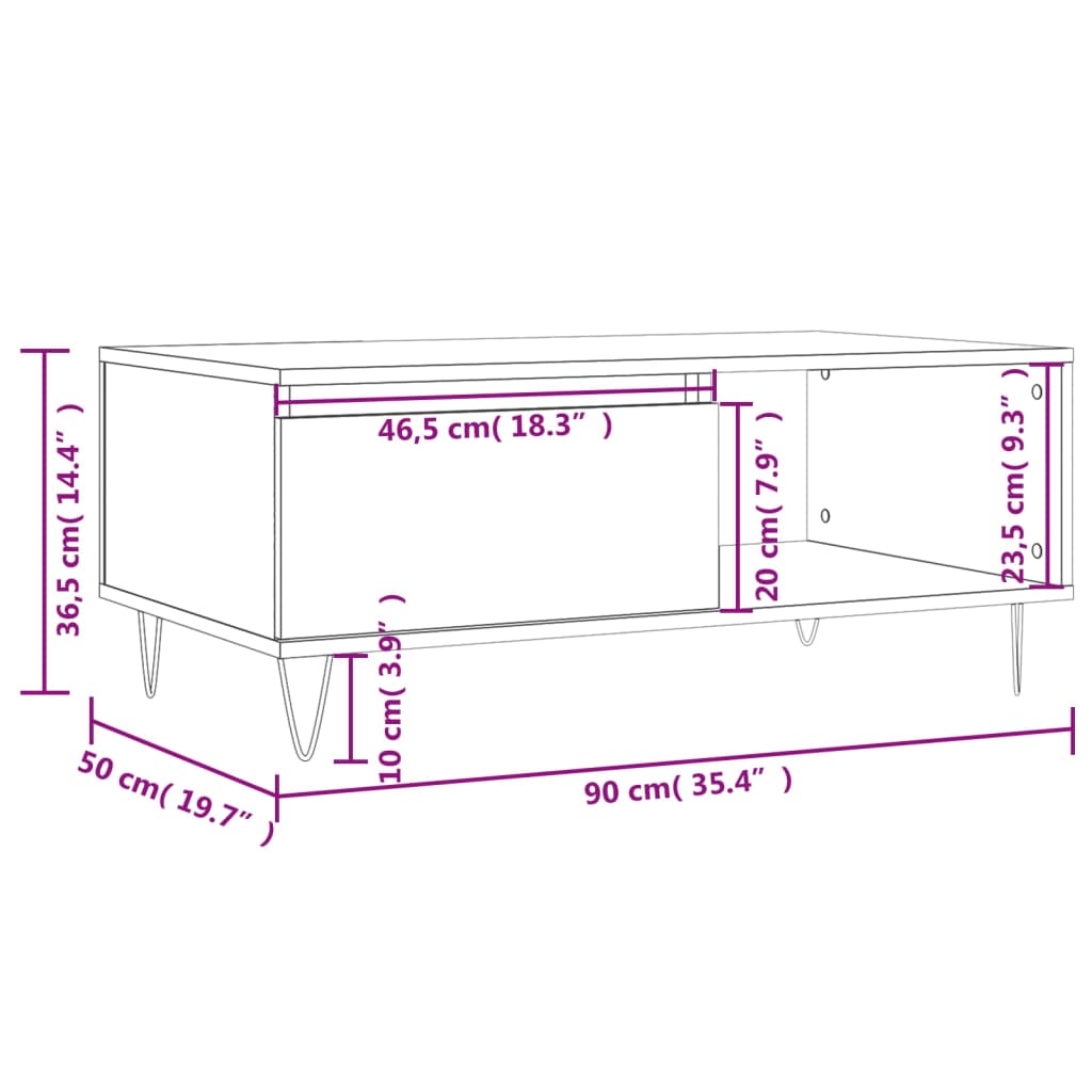 Mesa de centro 90x50x36,5 cm derivados madeira cinzento cimento