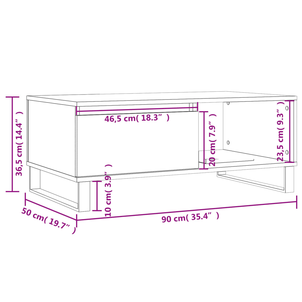 Mesa de centro 90x50x36,5 cm derivados madeira carvalho sonoma