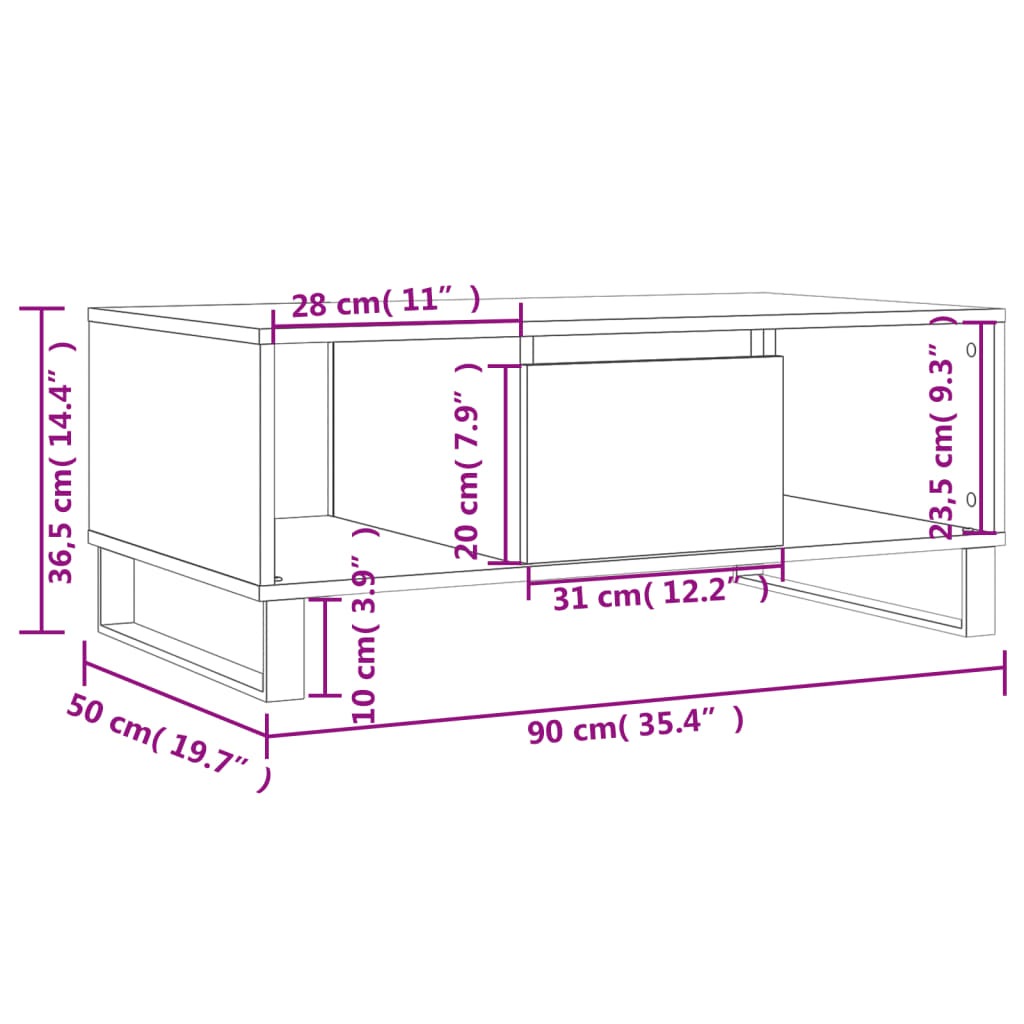 Mesa de centro 90x50x36,5 cm derivados de madeira branco