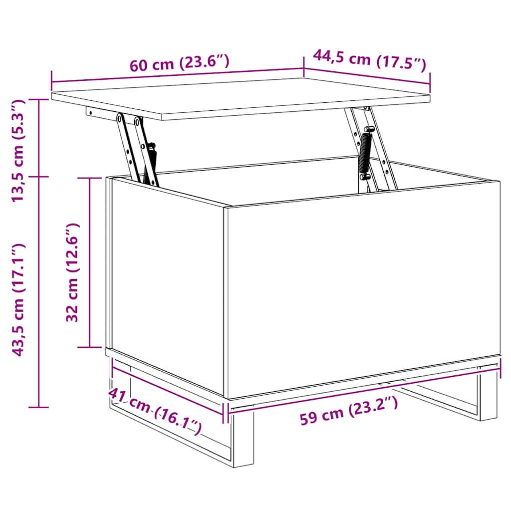 Mesa centro 60x44,5x45 cm derivados madeira carvalho castanho