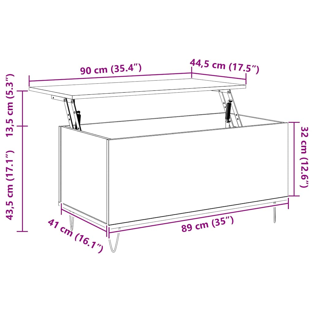 Mesa de centro 90x44,5x45 cm derivados de madeira cinza sonoma