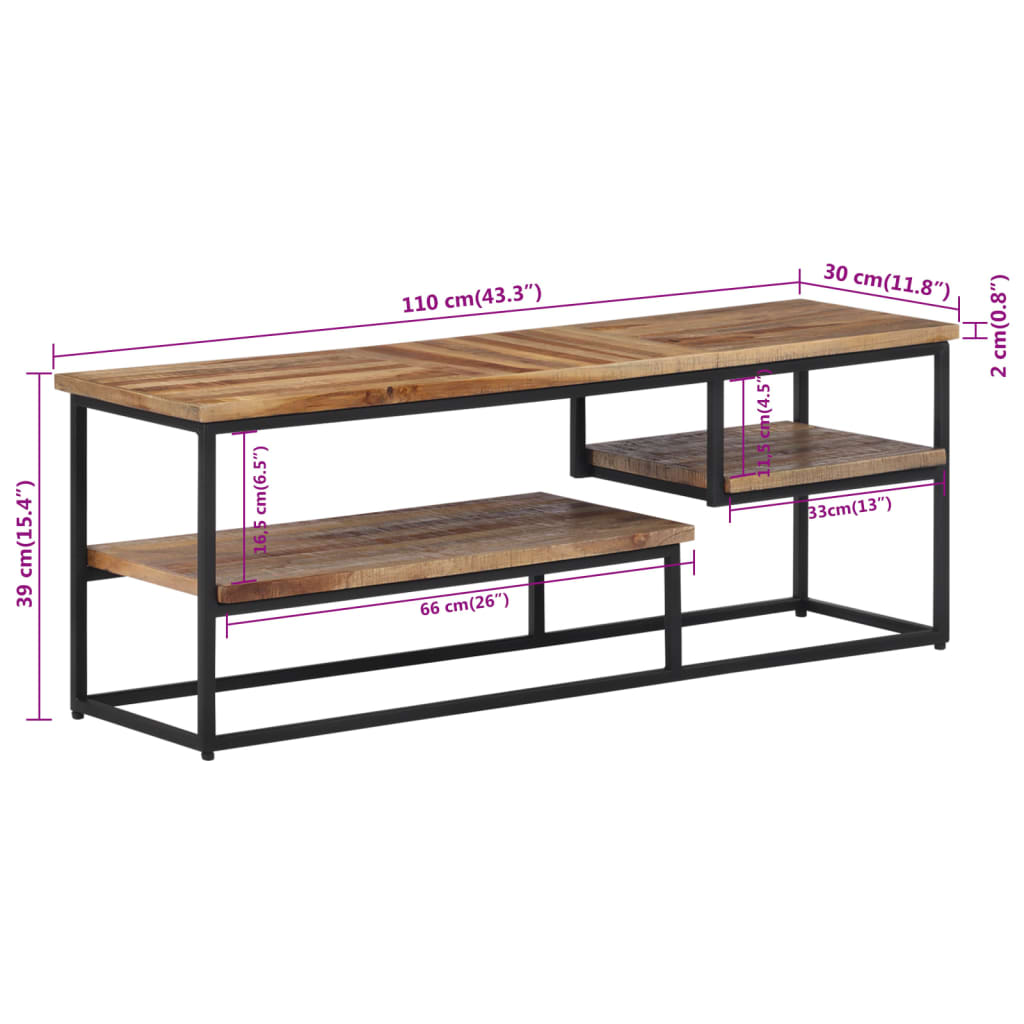 Móvel de TV 110x30x39 cm teca recuperada maciça