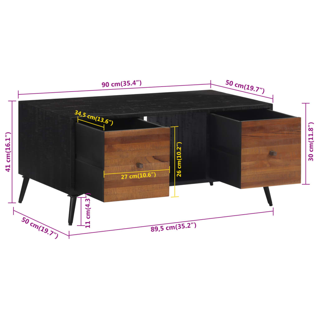 Mesa de centro 90x50x41 cm teca recuperada maciça