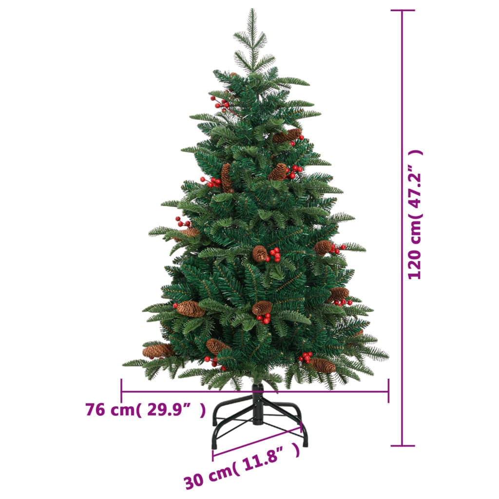 Árvore de Natal artificial articulada c/ pinhas e bagas 120 cm