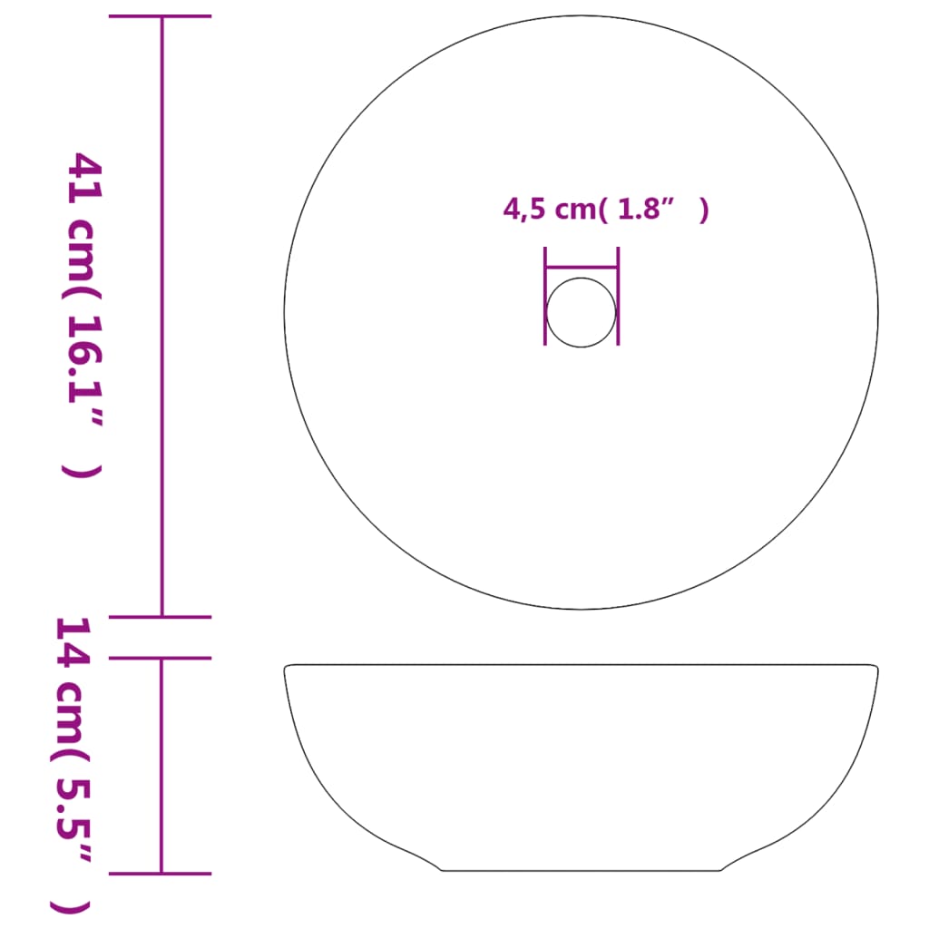 Lavatório de bancada redondo Φ41x14 cm cerâmica preto