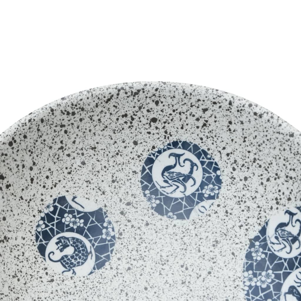 Lavatório de bancada oval 47x33x13 cm cerâmica cinza e azul