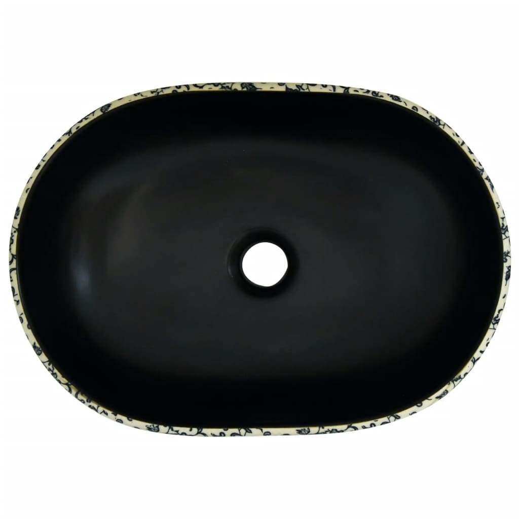 Lavatório de bancada oval 47x33x13 cm cerâmica preto e azul
